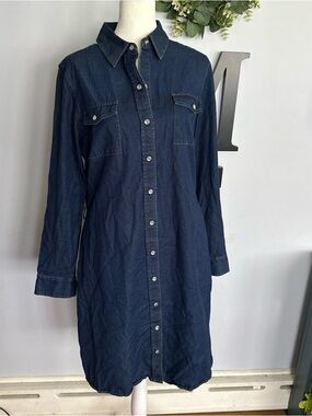 Isaac Mizrahi Dark Indigo Denim Shirt Dress